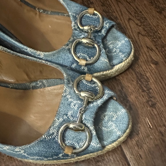 Gucci Blue Denim Wedge Shoes - Picture 2 of 12